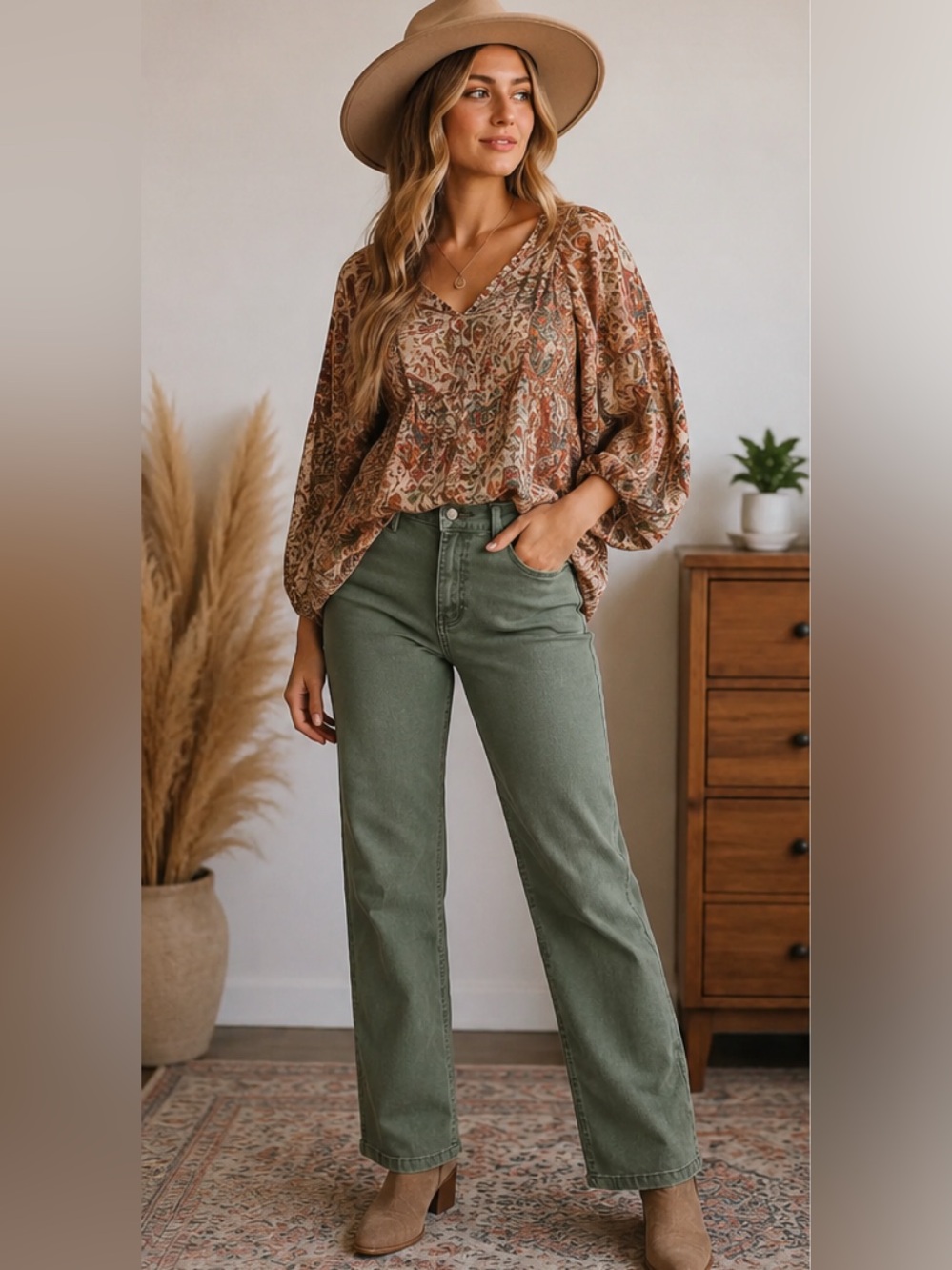 Pants Risen olive green straight leg Pants | 5/27